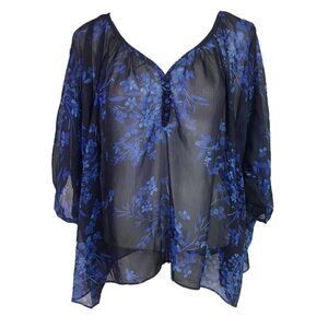 ❤️ 🆕 EXPRESS Blouse Floral Blue Sheer Dolman Sleeve Blue floral blouse XS